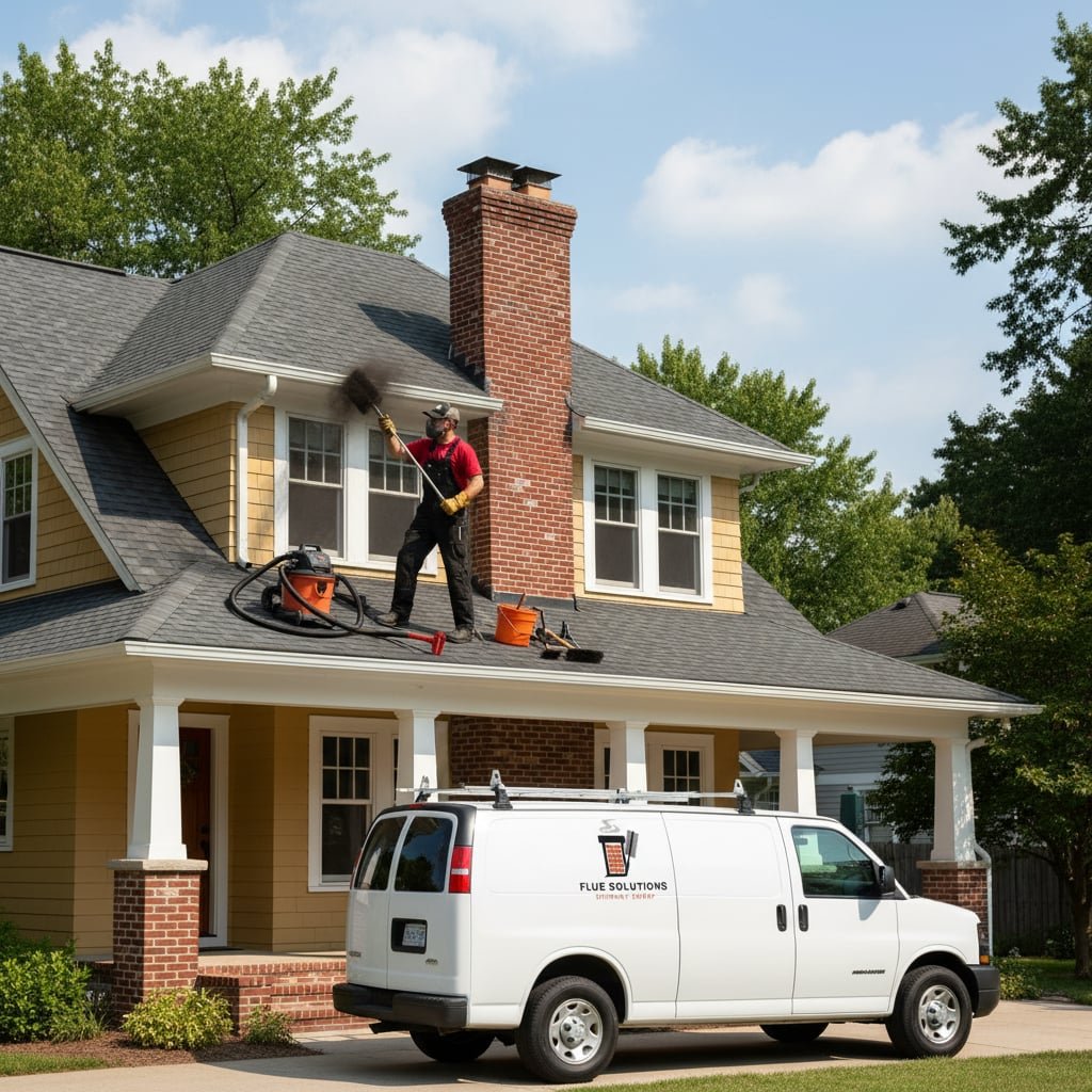Flue Solutions Chimney Sweep team working on chimney